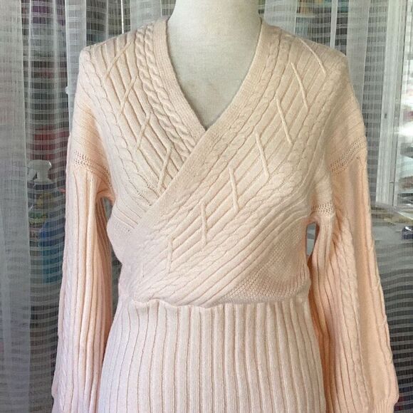 NWT CUPSHE Lt Blush Pink Cable Knit Sweater Mini Dress Women’s Medium - Picture 5 of 10